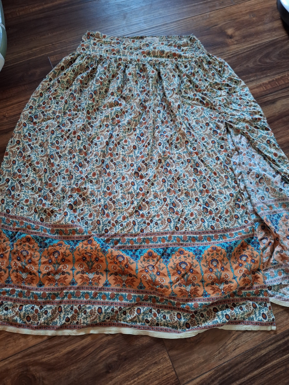 NATURAL LIFE Bohemian Addie Midi Skirt in Cream, Orange & Teal